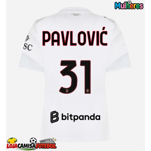 Camisa de Futebol AC Milan Strahinja Pavlovic #31 Equipamento Secundário Mulheres 2026-27 Manga Curta